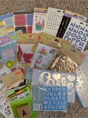 CRAFT-SCRAPBOOKING: Assorted Stickers & Stencils - Blue, Pink, Gold, White